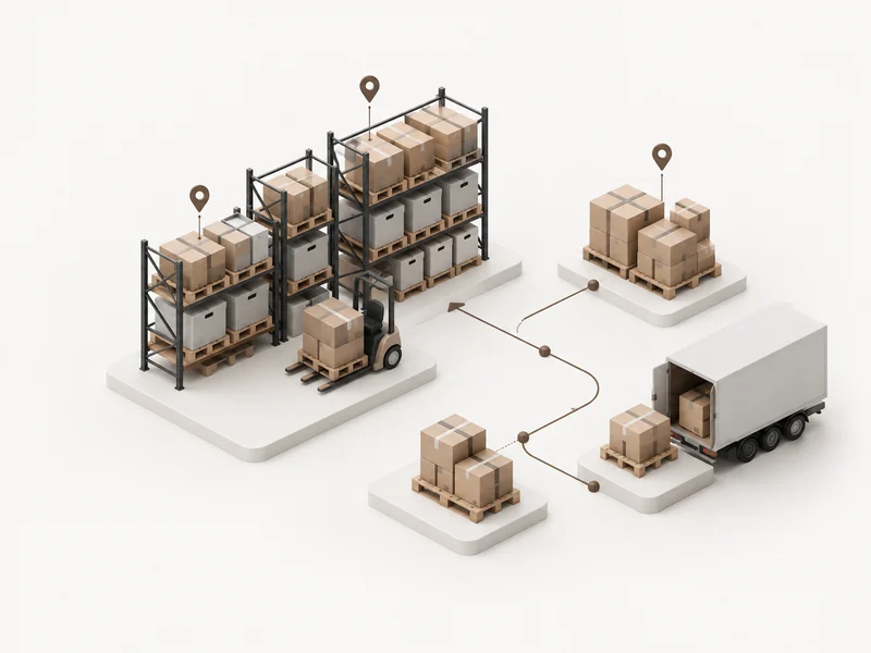 Scaffalature, pallet e un camion in carico