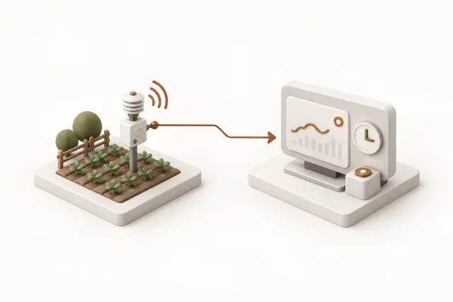 A sensor in the field sending readings to a dashboard