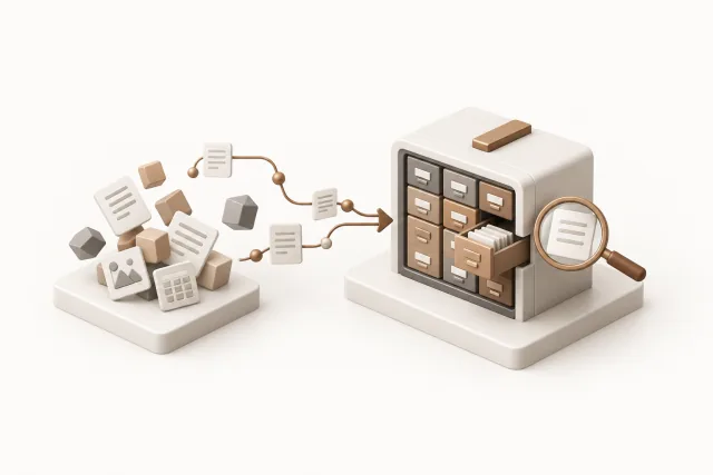 Scattered documents filed into a cabinet in order